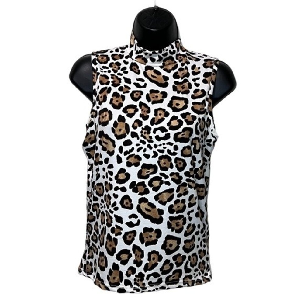 NWT Olivia Rae Women's High Neck Leopard Print Shell Tank Medium